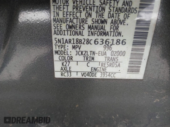 2008 Nissan Pathfinder S z VIN 5N1AR18B28C636186, wystawiony jako IAAI lot #42234667 z przebiegiem Nie podano mil oraz . Historia ofert i sprzedaży dostępna na DreamBid. Obrazek 9.
