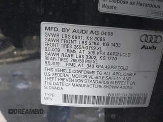 2008 Audi Q7 Premium with VIN WA1BY74L78D060953, listed as a IAAI auction lot 41370485 with 172,000 mi miles and . Bid and sale history available at DreamBid. Image 9.