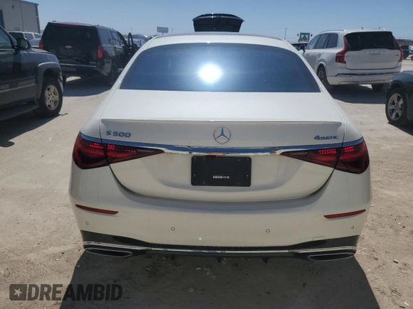2022 Mercedes-Benz S 500 with VIN W1K6G6DB6NA157723, listed as a Copart auction lot 48541805 with 27,198 mi miles and Salvage Title. Bid and sale history available at DreamBid. Image 6.