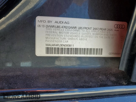 2014 Audi A4 Premium with VIN WAUAFAFL0EN000811, listed as a Copart auction lot 48606975 with 76,931 mi miles and Salvage Title. Bid and sale history available at carsss.com. Image 14.