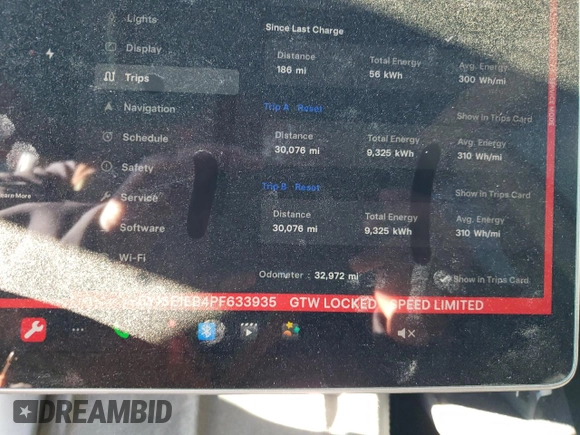 2023 Tesla Model 3 Long Range with VIN 5YJ3E1EB4PF633935, listed as a Copart auction lot 45238705 with 32,972 mi miles and Salvage Title. Bid and sale history available at DreamBid. Image 9.