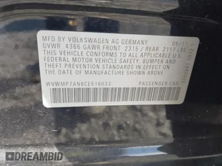2012 Volkswagen CC Sport PZEV with VIN WVWMP7AN8CE516033, listed as a IAAI auction lot 42081542 with 168,497 mi miles. Bid and sale history available at carsss.com. Image 9.