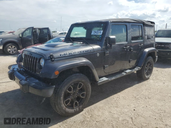 2017 Jeep Wrangler Unlimited Sahara z VIN 1C4BJWEG3HL674913, wystawiony jako Copart lot #73943574 z przebiegiem 46 793 mil mil oraz Szkoda całkowita • Salvage title. Historia ofert i sprzedaży dostępna na DreamBid. Obrazek 1.