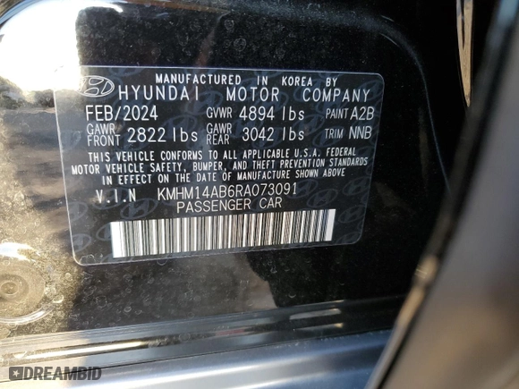 2024 Hyundai IONIQ 6 SE Standard Range with VIN KMHM14AB6RA073091, listed as a Copart auction lot 76600674 with 5,556 mi miles and Salvage Title. Bid and sale history available at carsss.com. Image 12.