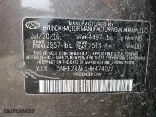 2017 Hyundai Sonata 2.4L with VIN 5NPE24AF5HH474177, listed as a Copart auction lot 44750365 with 0 mi miles and Salvage Title. Bid and sale history available at carsss.com. Image 14.
