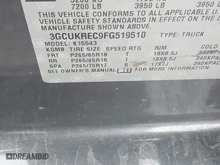 2015 Chevrolet Silverado 1500 LT with VIN 3GCUKREC9FG519510, listed as a IAAI auction lot 42026865 with 119,510 mi miles. Bid and sale history available at carsss.com. Image 9.