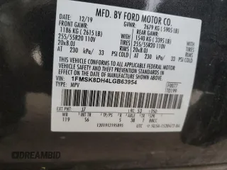 2020 Ford Explorer XLT z VIN 1FMSK8DH4LGB63954, wystawiony jako Copart lot #52494755 z przebiegiem 57 864 mil mil oraz Szkoda całkowita • Salvage title. Historia ofert i sprzedaży dostępna na DreamBid. Obrazek 15.