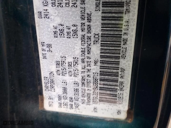 1998 Dodge Dakota SLT with VIN 1B7GL22Y9WS688713, listed as a Copart auction lot 44952955 with 106,102 mi miles and Salvage Title. Bid and sale history available at carsss.com. Image 14.