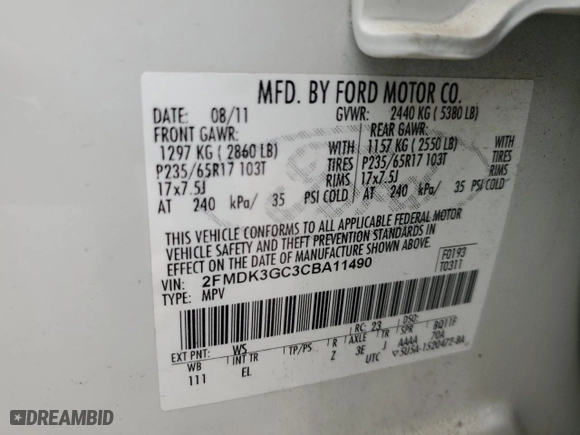 2012 Ford Edge SE with VIN 2FMDK3GC3CBA11490, listed as a Copart auction lot 51430535 with 119,711 mi miles and Salvage Title. Bid and sale history available at carsss.com. Image 16.