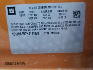 2017 Chevrolet Sonic LT with VIN 1G1JD6SB7H4144930, listed as a Copart auction lot 78539394 with 91,600 mi miles and Salvage Title. Bid and sale history available at carsss.com. Image 15.