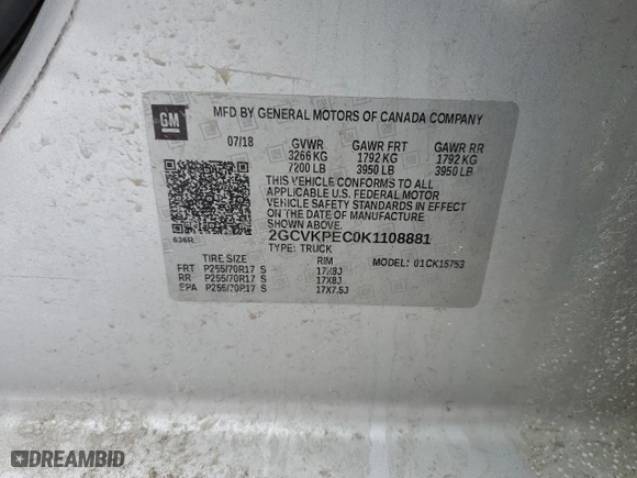 2019 Chevrolet Silverado 1500 LD LT with VIN 2GCVKPEC0K1108881, listed as a Copart auction lot 89080125 with 0 mi miles and Salvage Title. Bid and sale history available at carsss.com. Image 14.