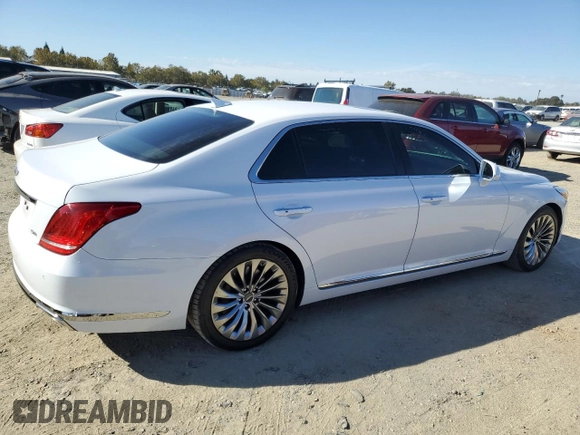 2018 Genesis G90 5.0L Ultimate with VIN KMHG54JH3JU039019, listed as a Copart auction lot 76333504 with 56,296 mi miles and Salvage Title. Bid and sale history available at carsss.com. Image 3.