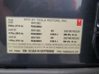 2014 Tesla Model S 60 with VIN 5YJSA1H10EFP60690, listed as a Copart auction lot 62515065 with 57,864 mi miles and Clean title. Bid and sale history available at DreamBid. Image 13.