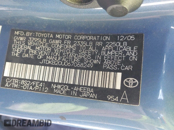 2006 Toyota Prius with VIN JTDKB20U067068249, listed as a IAAI auction lot 42203925 with 214,074 mi miles. Bid and sale history available at carsss.com. Image 9.
