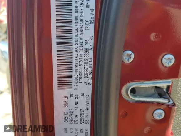 2020 Ram 1500 Classic Tradesman with VIN 1C6RR6FG1LS139266, listed as a Copart auction lot 88638725 with 90,339 mi miles and Salvage Title. Bid and sale history available at carsss.com. Image 12.