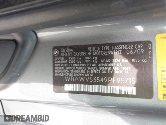 2009 BMW 3 Series 328i xDrive z VIN WBAWV53549PF95715, wystawiony jako IAAI lot #42296949 z przebiegiem 182 003 mil mil oraz . Historia ofert i sprzedaży dostępna na DreamBid. Obrazek 9.