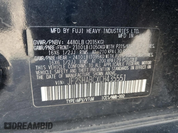 2012 Subaru Forester 2.5X with VIN JF2SHABCXCH435551, listed as a Copart auction lot 52779385 with 157,710 mi miles and Salvage Title. Bid and sale history available at carsss.com. Image 14.