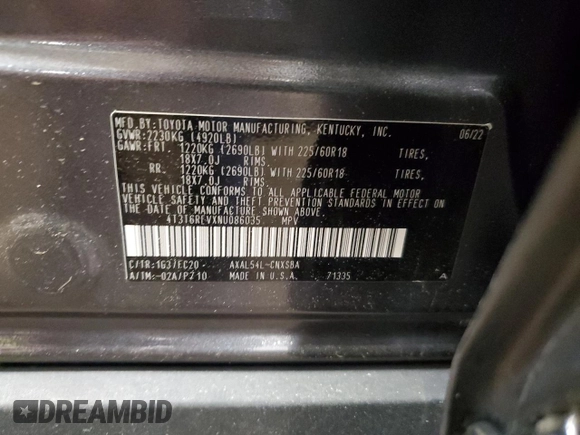 2022 Toyota RAV4 Hybrid SE z VIN 4T3T6RFVXNU086035, wystawiony jako Copart lot #61029535 z przebiegiem 52 174 mil mil oraz Szkoda całkowita • Salvage title. Historia ofert i sprzedaży dostępna na DreamBid. Obrazek 13.