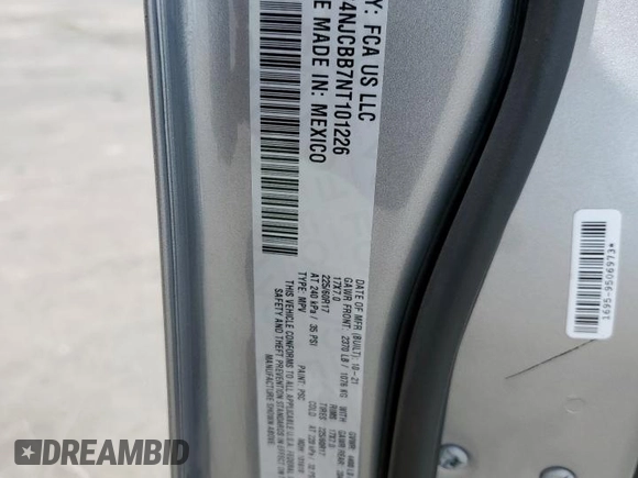2022 Jeep Compass Latitude with VIN 3C4NJCBB7NT101226, listed as a Copart auction lot 50944275 with Not provided miles and Salvage title. Bid and sale history available at DreamBid. Image 14.