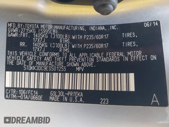 2014 Toyota Sienna LE AAS with VIN 5TDKK3DC9ES501255, listed as a IAAI auction lot 42096386 with 347,364 mi miles and . Bid and sale history available at carsss.com. Image 9.