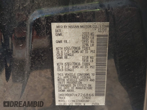 2020 Nissan Frontier SV с VIN 1N6ED0EB7LN726866, выставлен на аукционе IAAI как лот 42117413 с пробегом 57 458 миль миль и . История ставок и продаж доступна на DreamBid. Изображение 9.