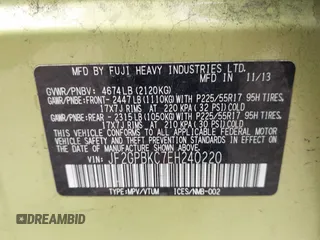 2014 Subaru Crosstrek Touring with VIN JF2GPBKC7EH240220, listed as a IAAI auction lot 42082270 with 176,033 mi miles and . Bid and sale history available at DreamBid. Image 9.