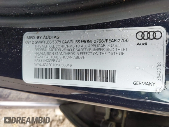 2013 Audi A6 Prestige with VIN WAUJGAFC1DN050046, listed as a IAAI auction lot 42364591 with 101,377 mi miles and . Bid and sale history available at DreamBid. Image 9.