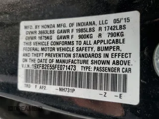 2015 Honda Civic Sedan LX with VIN 19XFB2E55FE071473, listed as a Copart auction lot 49604395 with 255,389 mi miles and Salvage Title. Bid and sale history available at carsss.com. Image 12.