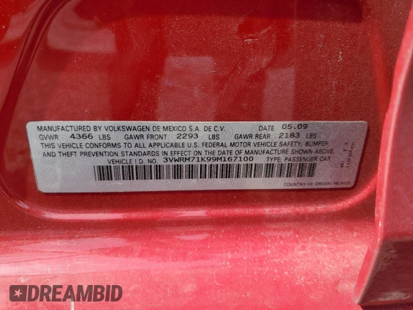 2009 Volkswagen Jetta Sedan SE with VIN 3VWRM71K99M167100, listed as a Copart auction lot 49278365 with 165,057 mi miles and Salvage Title. Bid and sale history available at carsss.com. Image 14.
