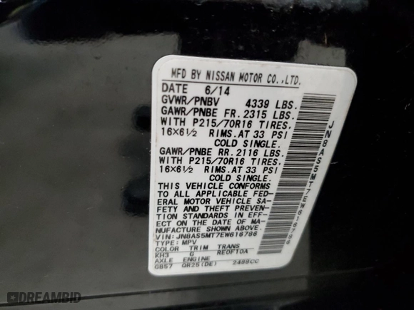 2014 Nissan Rogue Select S with VIN JN8AS5MT7EW616786, listed as a Copart auction lot 46474475 with 271,622 mi miles and Clean Title. Bid and sale history available at carsss.com. Image 13.