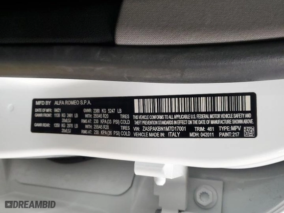 2021 Alfa Romeo Stelvio Ti with VIN ZASPAKBN1M7D17001, listed as a Copart auction lot 45541955 with 54,867 mi miles and Salvage Title. Bid and sale history available at carsss.com. Image 13.