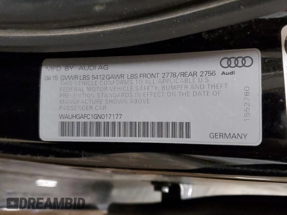 2016 Audi A6 Prestige with VIN WAUHGAFC1GN017177, listed as a Copart auction lot 82557894 with 135,722 mi miles and Salvage title. Bid and sale history available at DreamBid. Image 14.