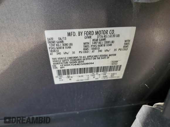 2014 Ford Explorer XLT с VIN 1FM5K7D84EGA06094, выставлен на аукционе Copart как лот 61488565 с пробегом 158 024 миль миль и Чистый • Clean title. История ставок и продаж доступна на DreamBid. Изображение 13.