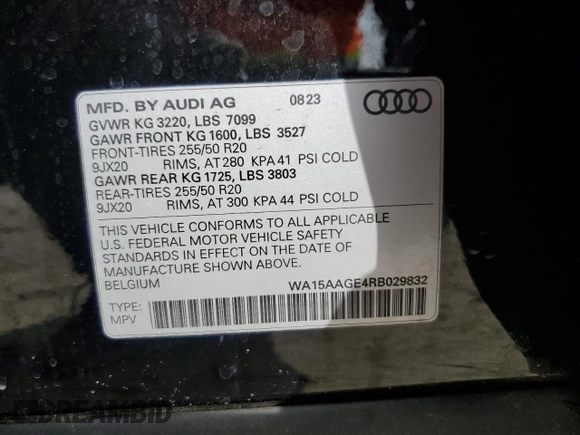 2024 Audi Q8 e-tron Premium Plus z VIN WA15AAGE4RB029832, wystawiony jako Copart lot #79555074 z przebiegiem 12 722 mil mil oraz Szkoda całkowita • Salvage title. Historia ofert i sprzedaży dostępna na DreamBid. Obrazek 15.