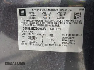 2013 Chevrolet Equinox LT with VIN 2GNALDEK0D6406832, listed as a IAAI auction lot 42180143 with 190,488 mi miles and . Bid and sale history available at carsss.com. Image 9.