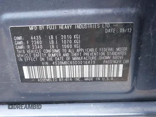 2013 Subaru Legacy Premium with VIN 4S3BMBC65D3016479, listed as a IAAI auction lot 42431336 with 73,380 mi miles and . Bid and sale history available at DreamBid. Image 9.