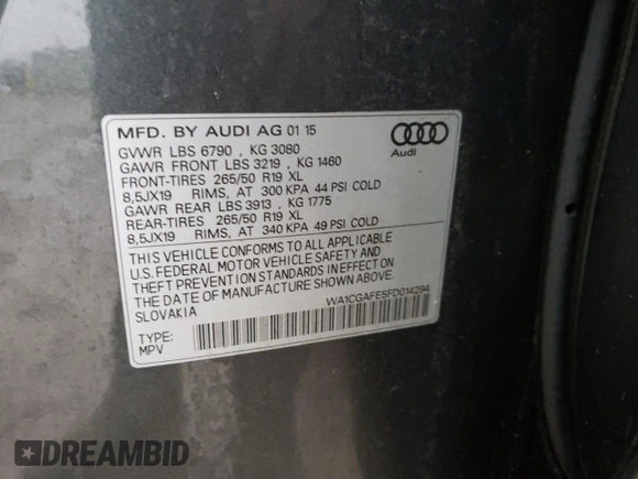2015 Audi Q7 3.0T Premium with VIN WA1CGAFE5FD014294, listed as a Copart auction lot 72616752 with 93,611 mi miles. Bid and sale history available at carsss.com. Image 14.
