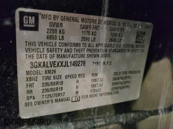 2018 GMC Terrain SLT with VIN 3GKALVEXXJL149278, listed as a Copart auction lot 43474335 with 111,131 mi miles and Salvage Title. Bid and sale history available at carsss.com. Image 16.