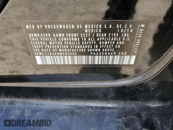 2017 Volkswagen Jetta SEL z VIN 3VWL17AJ4HM263303, wystawiony jako Copart lot #54363545 z przebiegiem 103 597 mil mil oraz Szkoda całkowita • Salvage title. Historia ofert i sprzedaży dostępna na DreamBid. Obrazek 12.