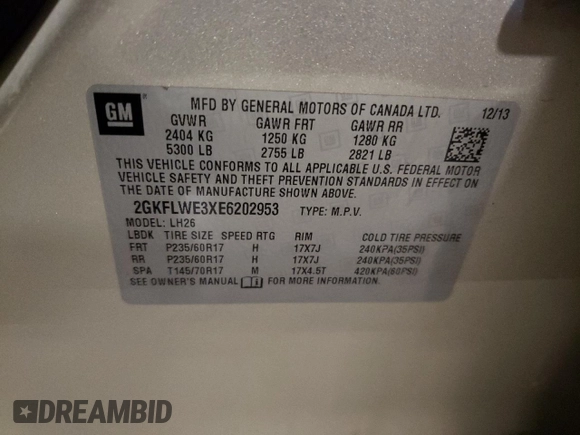2014 GMC Terrain SLE with VIN 2GKFLWE3XE6202953, listed as a Copart auction lot 76598534 with 116,174 mi miles and Salvage Title. Bid and sale history available at carsss.com. Image 16.