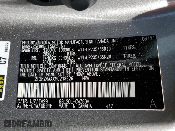2021 Lexus RX with VIN 2T2HZMAAXMC218526, listed as a Copart auction lot 71356932 with 10,616 mi miles. Bid and sale history available at carsss.com. Image 13.