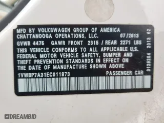 2014 Volkswagen Passat SE with VIN 1VWBP7A31EC011873, listed as a Copart auction lot 83837314 with 147,892 mi miles and Salvage Title. Bid and sale history available at carsss.com. Image 15.