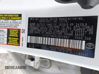2020 Toyota Camry SE z VIN 4T1G11AKXLU917862, wystawiony jako IAAI lot #42057817 z przebiegiem 45 462 mil mil oraz . Historia ofert i sprzedaży dostępna na DreamBid. Obrazek 9.