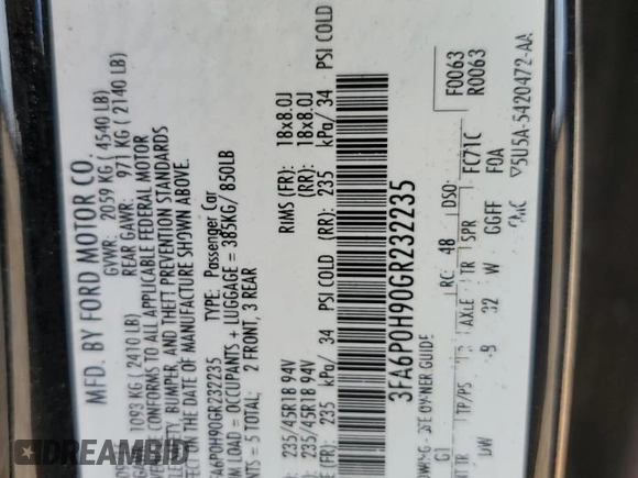 2016 Ford Fusion SE z VIN 3FA6P0H90GR232235, wystawiony jako Copart lot #63528335 z przebiegiem 110 399 mil mil oraz Szkoda całkowita • Salvage title. Historia ofert i sprzedaży dostępna na DreamBid. Obrazek 13.