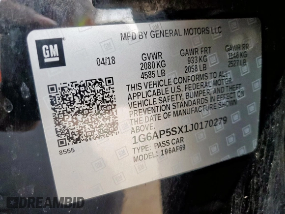 2018 Cadillac CTS RWD z VIN 1G6AP5SX1J0170279, wystawiony jako Copart lot #55227975 z przebiegiem 123 393 mil mil oraz Szkoda całkowita • Salvage title. Historia ofert i sprzedaży dostępna na DreamBid. Obrazek 13.