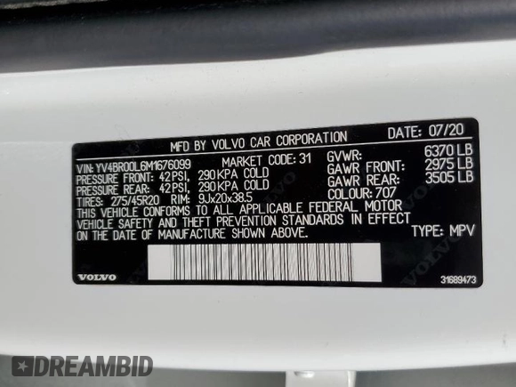 2021 Volvo XC90 Inscription Expression with VIN YV4BR00L6M1676099, listed as a Copart auction lot 47947034 with 29,128 mi miles. Bid and sale history available at carsss.com. Image 14.