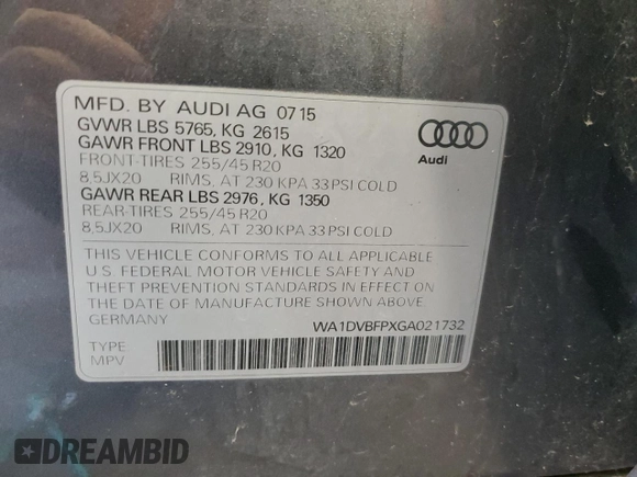 2016 Audi Q5 z VIN WA1DVBFPXGA021732, wystawiony jako Copart lot #76725344 z przebiegiem 110 859 mil mil oraz Nie do naprawy • Non repairable. Historia ofert i sprzedaży dostępna na DreamBid. Obrazek 13.