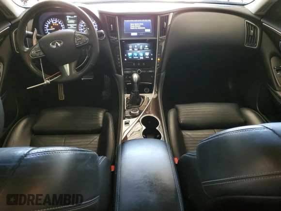 2016 Infiniti Q50 Red Sport 400 with VIN JN1FV7AR8GM450745, listed as a Copart auction lot 54018795 with 116,758 mi miles and Salvage title. Bid and sale history available at DreamBid. Image 8.