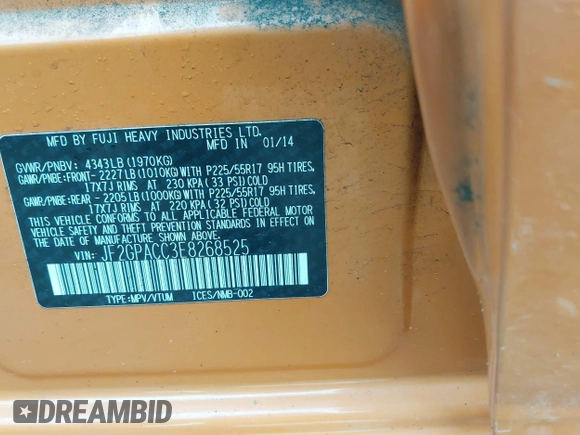 2014 Subaru Crosstrek Premium с VIN JF2GPACC3E8268525, выставлен на аукционе IAAI как лот 41846799 с пробегом 92 389 миль миль и . История ставок и продаж доступна на DreamBid. Изображение 9.