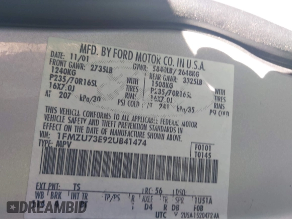 2002 Ford Explorer XLT с VIN 1FMZU73E92UB41474, выставлен на аукционе IAAI как лот 42710840 с пробегом 122 563 миль миль и . История ставок и продаж доступна на DreamBid. Изображение 9.